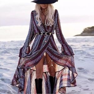 Floral Printed Boho Folk Maxi Dress Ada